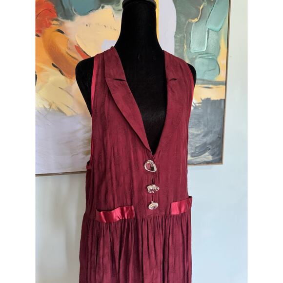 VTG LOLITA WEST by Foxtrot 80's Apron Jumper Dress Romantic Goth Bohemian Sz L - Picture 2 of 10